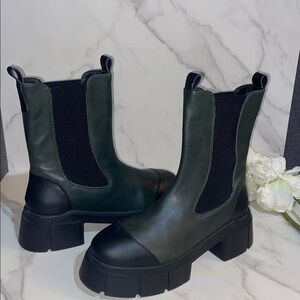 Free People Maren Mid Green Leather Chelsea Boots Size 40(9)